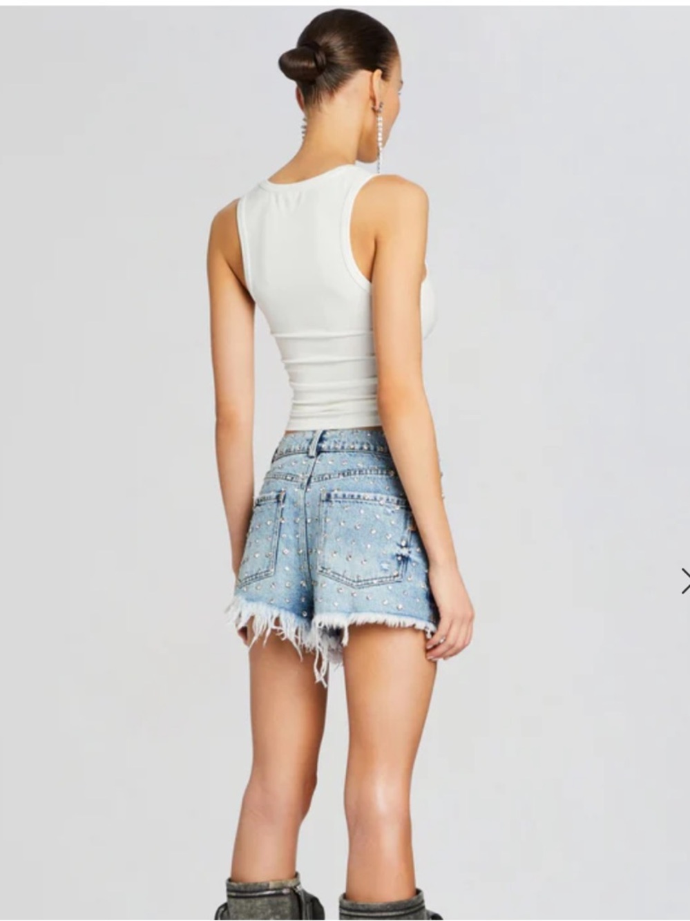 RETROFETE ANGEL EMBELLISHED DENIM SHORT Studded Distressed Denim - Blue. Size 28 - Picture 3 of 15